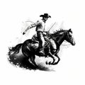 Cowboy Rodeo Black And White. Generative AI