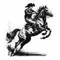 Cowboy Rodeo Black And White. Generative AI