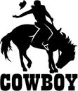 Cowboy rodeo on a horse with cowboy word Royalty Free Stock Photo