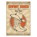 Cowboy rodeo poster.Western vintage illustration with text Royalty Free Stock Photo