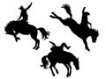 Cowboy rodeo wild horse. Vector rodeo silhouette of cowboy riding wild horses isolated on white for design Royalty Free Stock Photo