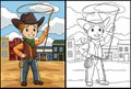 Cowboy with Rope Coloring Colored Illustration