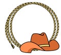 Cowboy rope frame with Western hat. Vector illustration cowboy background for text