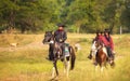 Cowboy`s way of life include riding a horse around locales Royalty Free Stock Photo