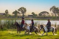 Cowboy`s way of life include riding a horse around locales Royalty Free Stock Photo