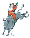 Cowboy Santa on the Rodeo.Western rodeo bull riding color illustration