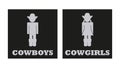 Cowboys and cowgirls vector toilet signs