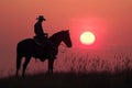 A cowboy silhouette and horse in the sunset Ai photo Royalty Free Stock Photo
