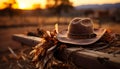 Cowboy sitting in the forest, enjoying the tranquil autumn sunset generated by AI