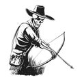 Cowboy skeleton with crossbow - black and white - gothic skull cartoon - ghost silhouette