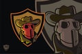 Cowboy skull head mascot in shield