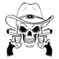 Cowboy skull in a western hat and a pair of crossed guns