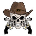 Cowboy skull in a western hat and a pair of crossed guns