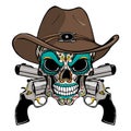 Cowboy skull in a western hat and a pair of crossed guns