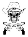 Cowboy skull in a western hat and a pair of crossed guns