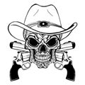 Cowboy skull in a western hat and a pair of crossed guns