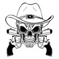 Cowboy skull in a western hat and a pair of crossed guns