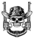 Skull in Cowboy Hat with Sheriff Star and Pistols