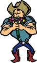 Cowboy smelling flowers Royalty Free Stock Photo