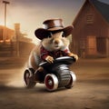 A cowboy squirrel in a ten-gallon hat and boots, riding a mini mechanical bull4