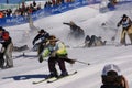 Cowboy Stampede - mass start of skiing cowboys Royalty Free Stock Photo