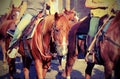 Cowboy in the stirrup of the horse