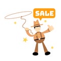 cowboy america and shop sale sign cartoon doodle flat design vector illustration