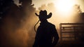 Cowboy at sunset in the American West, illustration ai generative Royalty Free Stock Photo