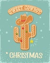 Cowboy sweet Christmas gingerbread cookie vintage card background with cactus, cowboy hat Royalty Free Stock Photo