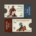 Cowboy ticket design with American rodeo watercolor illustration