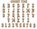 Cowboy Time cartoon wood alphabet - 3D Illustration