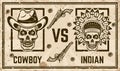 Cowboy versus indian vector confrontation poster