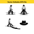 Cowboy walking and hat illustration Royalty Free Stock Photo
