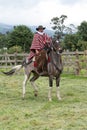 Cowboy wearing furry chaps and poncho