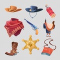 Cowboy or western sheriff accessorises isolated on background