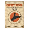 Cowboy wild bull rodeo poster.Western vintage illustration with Royalty Free Stock Photo