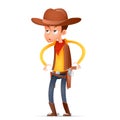 Cowboy wild west american retro gunman cartoon design character isolated icon vector illustration