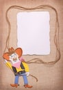 Cowboy in wild west hat with lasso and paper background. Paper c Royalty Free Stock Photo