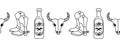 Cowboy Wild West seamless vector border. Cowboy boots, bull skull, beer bottle horizontal repeating pattern. Wild West surface