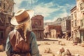 Cowboy wild west street view. Generate Ai