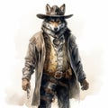 Cowboy Wolf Digital Painting: Steampunk Caninecore With Velvety Brushwork Royalty Free Stock Photo