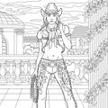 Cowboy woman coloring book page