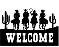 Cowboys driving horses silhouette. American Desert Cowboy welcome sign with cactuses. Vector Black silhouette of Arizona Desert Royalty Free Stock Photo