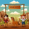 Cowboys with horse in wild west entrance