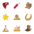 Cowboys icons set, cartoon style Royalty Free Stock Photo