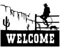 Cowboys silhouette. American Desert Cowboy welcome sign with desert and cactuses. Vector Black silhouette of Arizona Desert