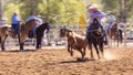 Cowboys Team Roping A Calf