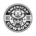 Cowboys vector vintage round emblem, label, badge or logo in monochrome style isolated on white background Royalty Free Stock Photo