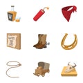 Cowboys of Wild West icons set, cartoon style