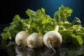 Cowed white radish and green broccoli on the blue Royalty Free Stock Photo